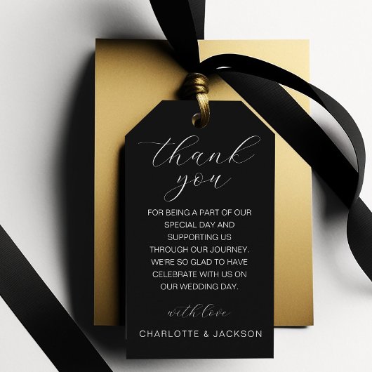 サンキュー!シンプル，黒エレガント，手書き ギフトタグ