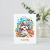 サンキュー シーシュー犬 スノーケリング コーラルリーフ ポストカード (スタンド正面)