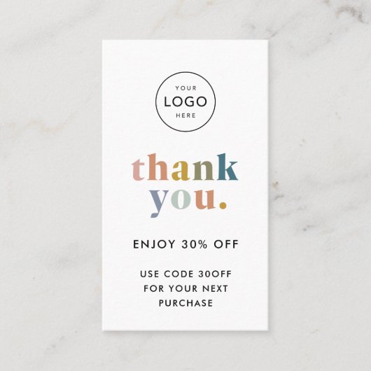 サンキュー!スモールビジネスロゴモダンパステル 割引カード (正面)