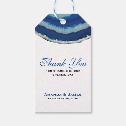 サンキュー |ネイビー結婚ブルーの瑪瑙 ギフトタグ (正面)