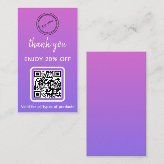 サンキュー | ビジネスロゴのミニマルQRコード 割引カード (正面/裏面)