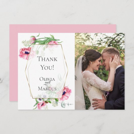 サンキュー | ピンクポピー植物写真フレーム (正面/裏面)