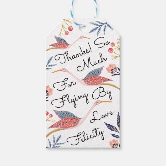 サンキュー |フローラのコウノトリ赤ちゃんシャワー ギフトタグ (正面)