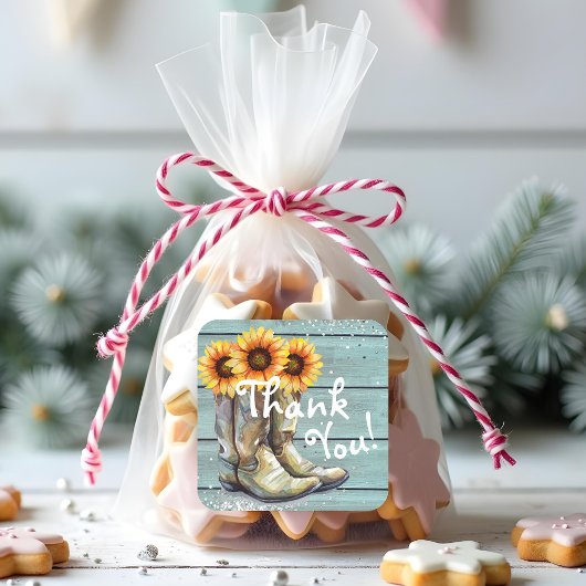 サンキュー ラスティック カントリー ウエスタン ヒマワリ ブーツ スクエアシール