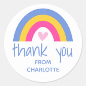 サンキュー レインボーハート キッズ バースデーパーティー ブルー ラウンドシール (正面)