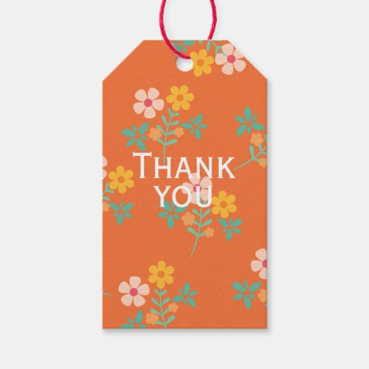 サンキュー レトロ オレンジ デイジー ブーケ パターン ギフトタグ (正面)