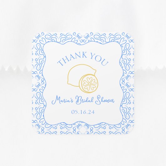 サンキュー レモン ブルー タイル カスタム ブライダル シャワー スクエアシール