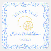 サンキュー レモン ブルー タイル カスタム ブライダル シャワー スクエアシール (正面)