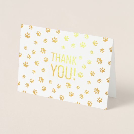 サンキュー | 動物の手のプリント金ゴールド 箔カード (正面)