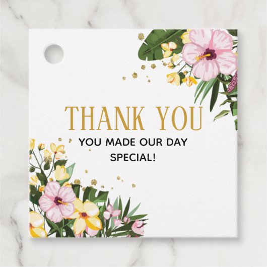 サンキュー!熱帯フローラ金ゴールドベビーシャワー フェイバータグ (正面)