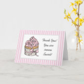 サンキュー |甘いピンクのカップケーキ カード (黄色い花)