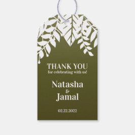 サンキュー!白エレガント葉、オリーブグリーン ギフトタグ