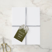 サンキュー!白エレガント葉、オリーブグリーン ギフトタグ (より糸付き)