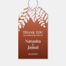 サンキュー!白エレガント葉、レッド・テラコッタ ギフトタグ