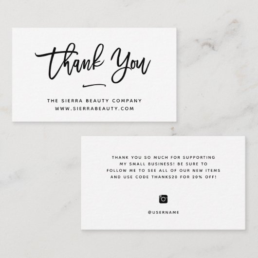 サンキュー |白黒のスモールビジネス 名刺 (正面/裏面)