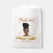 サンキュー!誕生日ブラック女性、金ゴールドアクセントピンク フェイバーバッグ (正面)