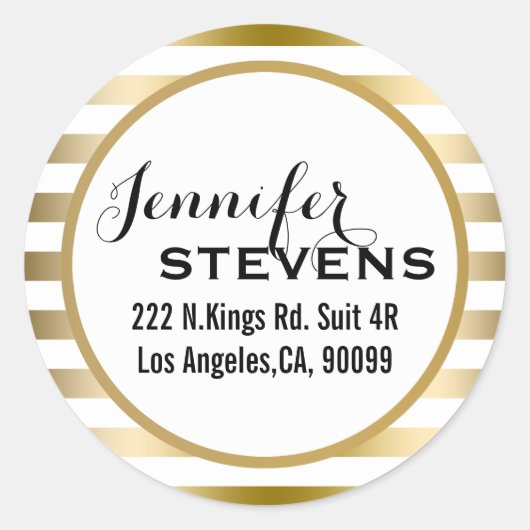 サンキュー – 金ゴールドストライプ幾何学模様 ラウンドシール (正面)