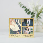 サンキュー | 金フェイク箔 | 3枚結婚の写真 ポストカード (スタンド正面)
