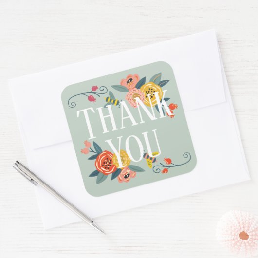 サンキュー |鮮やかフローラワイルドフラワー&ハニービー スクエアシール (封筒)