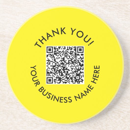 サンキュー |黄色シンプル黒WebサイトQRコード コースター (正面)
