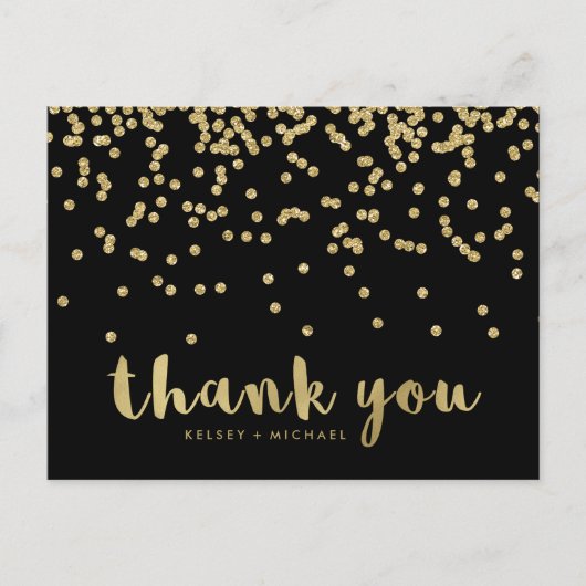サンキュー | 黒フェイクの金ゴールド紙吹雪 ポストカード (正面)