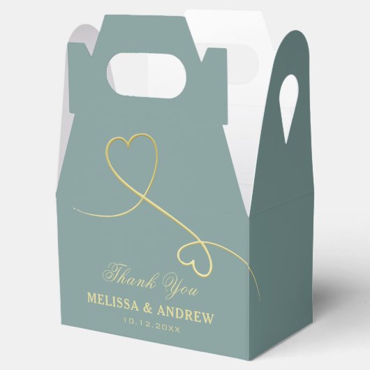 サンキュー | 2つの金ゴールドハートエメラルド結婚グリーン フェイバーボックス (オープン)