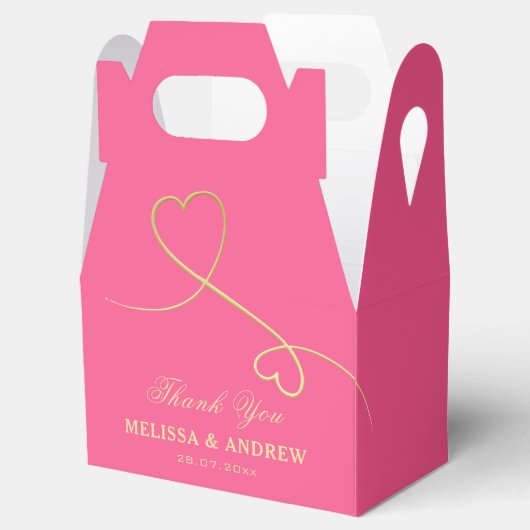 サンキュー | 2つの金ゴールドハート |明るい赤紫色ピンク結婚ズ フェイバーボックス (オープン)