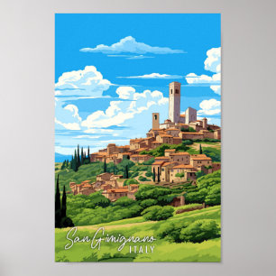 サンギニニャノイタリアヴィンテージ旅行イラストレーション ポスター