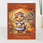 サンクスギビングのパンプキンパイとピルグリムパピー カード (正面)