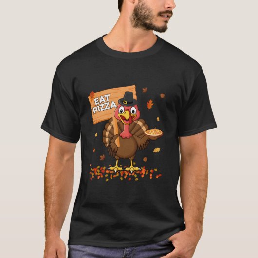 サンクスギビングの七面鳥がピザを食べる Tシャツ (正面)