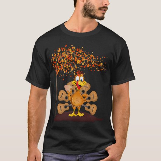 サンクスギビングの七面鳥ギター面白いデザイン Tシャツ (正面)