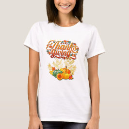サンクスギビングの秋、もみじの葉とカボチャ Tシャツ
