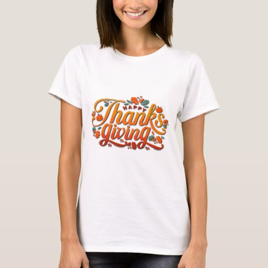 サンクスギビングの紅葉とカボチャ Tシャツ (正面)