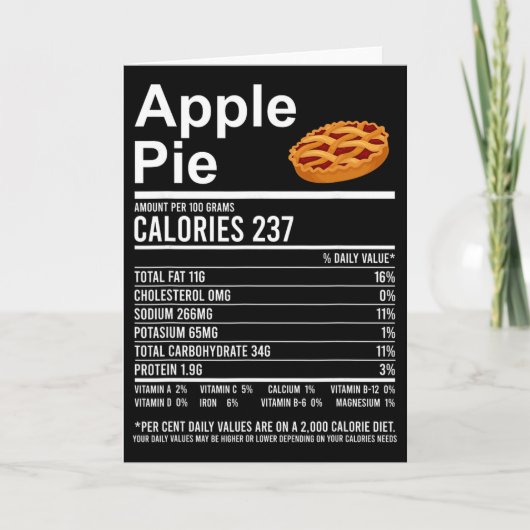 サンクスギビングの面白い食べ物アパレル、アップルパイの栄養価 カード (正面)