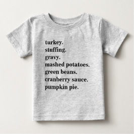 サンクスギビングの食事リスト オーダーメイド ベビーTシャツ
