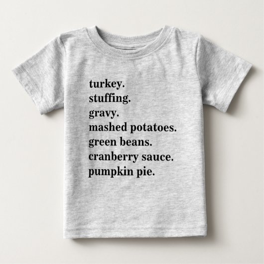 サンクスギビングの食事リスト オーダーメイド ベビーTシャツ (正面)