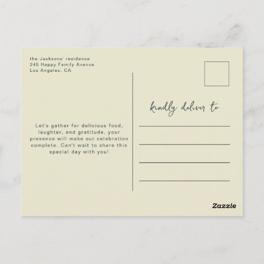 サンクスギビングの食事会招待 秋の花  ポストカード (裏面)