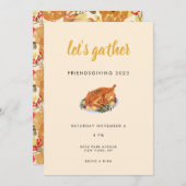 サンクスギビングまたは感謝祭の秋のディナーパーティー 招待状 (正面/裏面)