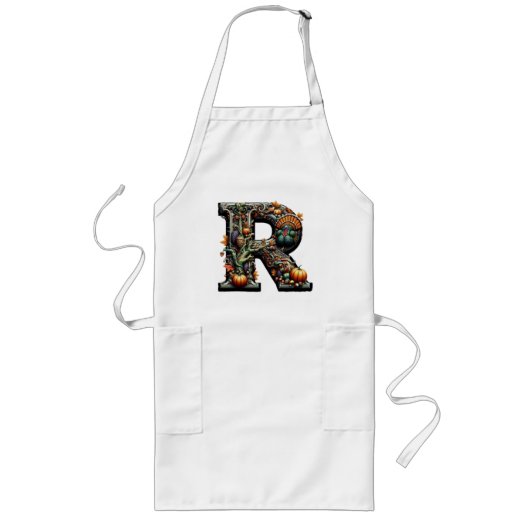 サンクスギビングスタイルのターキー Letter R ロングエプロン (正面)