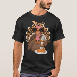 サンクスギビングターキーコーヒードリンクヒョウ柄 Tシャツ