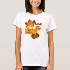 サンクスギビングディナーの料理 カボチャのパイ ホットココア Tシャツ