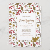 サンクスギビングディナー　素朴な秋の落ち葉 招待状 (正面/裏面)