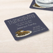 サンクスギビングディナーwithパイイラストレーション スクエアペーパーコースター (アングル)