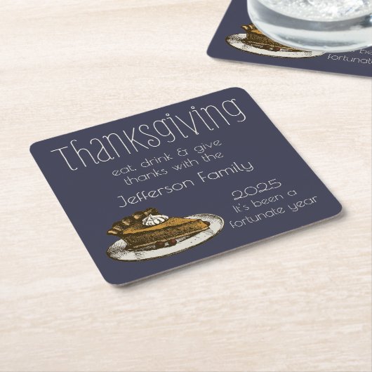 サンクスギビングディナーwithパイイラストレーション スクエアペーパーコースター (アングル)