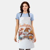 サンクスギビングノーム秋豹柄ターキーTシャツ エプロン (着用した状態)