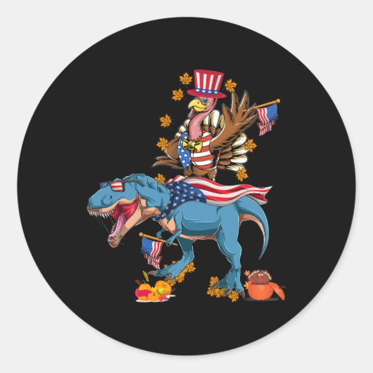 サンクスギビング恐竜ターキーパンプキンTレックスアメリカ ラウンドシール (正面)