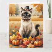 サンクスギビング紅葉でシャム猫 カード (正面)