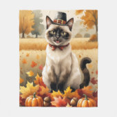 サンクスギビング紅葉でシャム猫 フリースブランケット (正面)