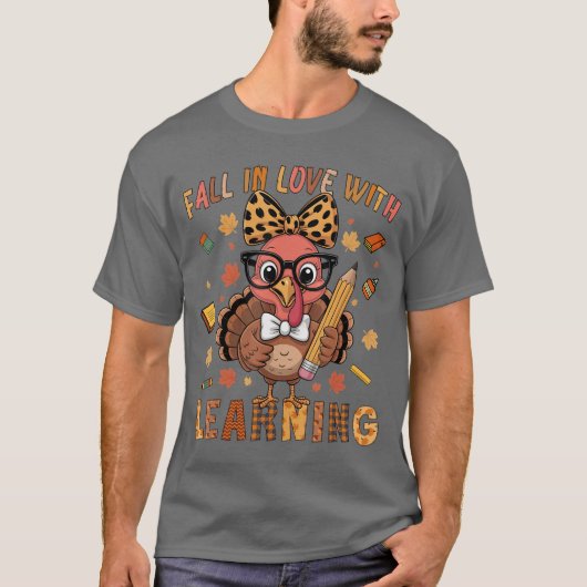 サンクスギビング・ターキー・先生Tシャツ 落ちる+恋をする Tシャツ (正面)