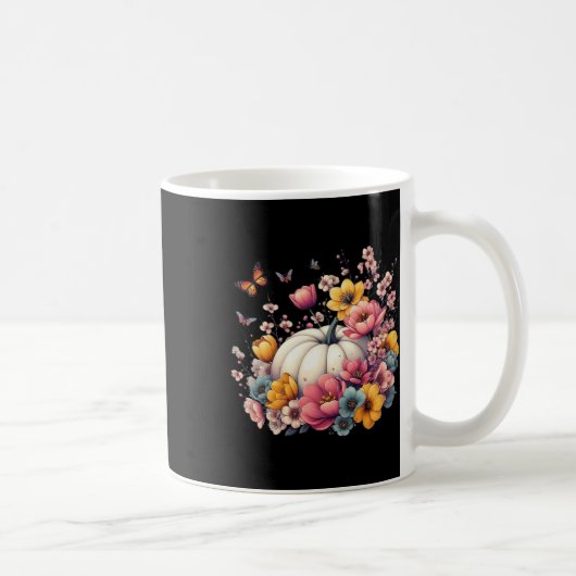 サンクスギビング パンプキン 花 秋 ホリデー コーヒーマグカップ (右)
